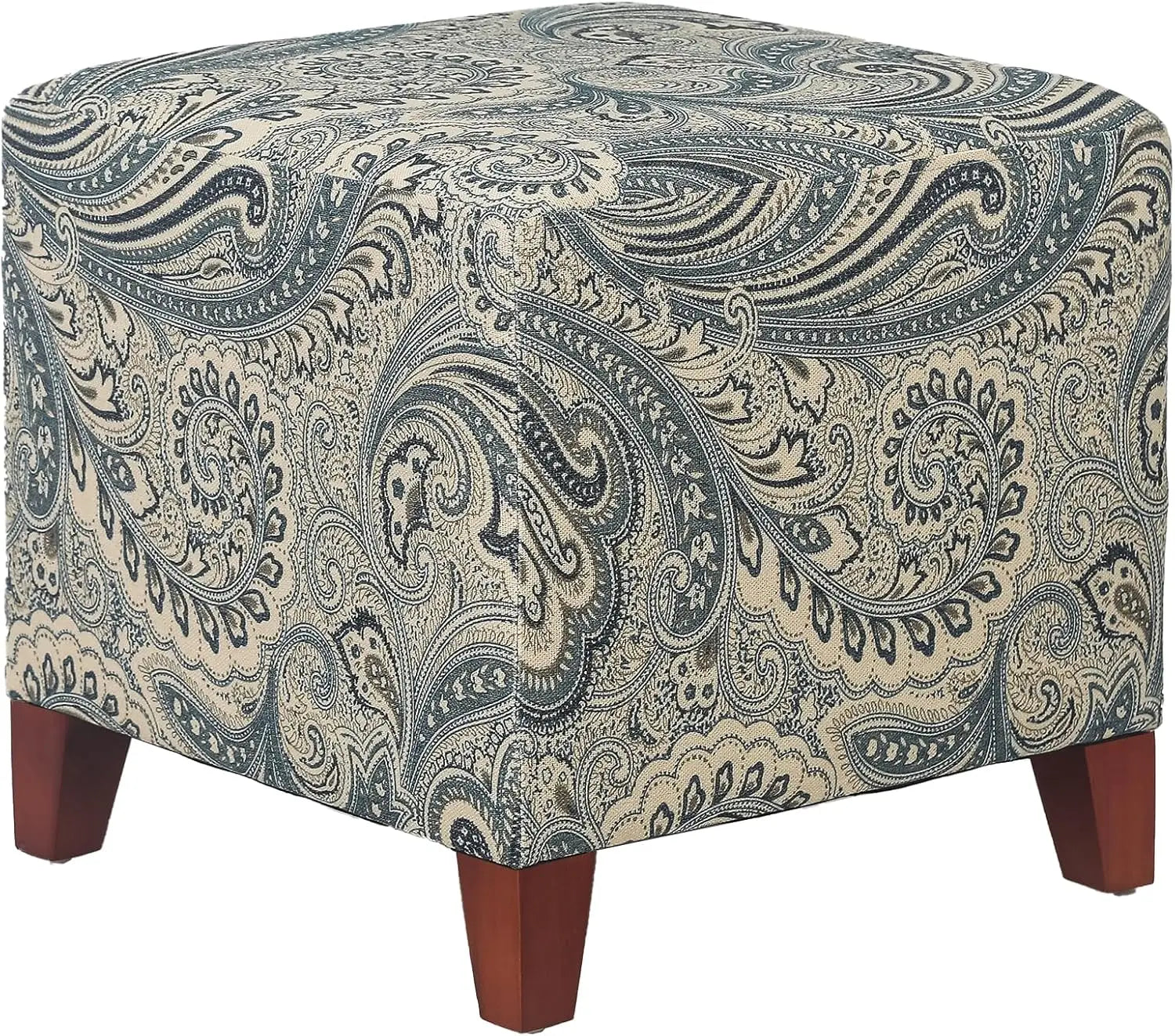 Square Ottoman Fabric Cube Foot Rest Stool with Wooden Legs