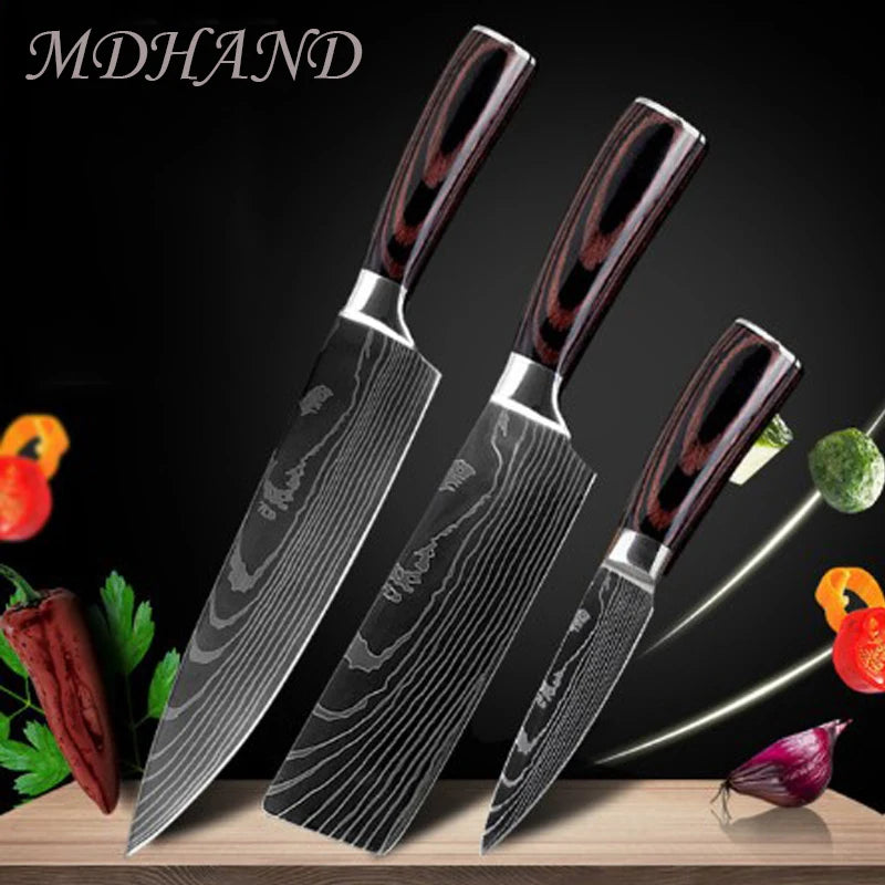Sharp Chef Knife Stainless Steel Laser Damascus Style Cleaver