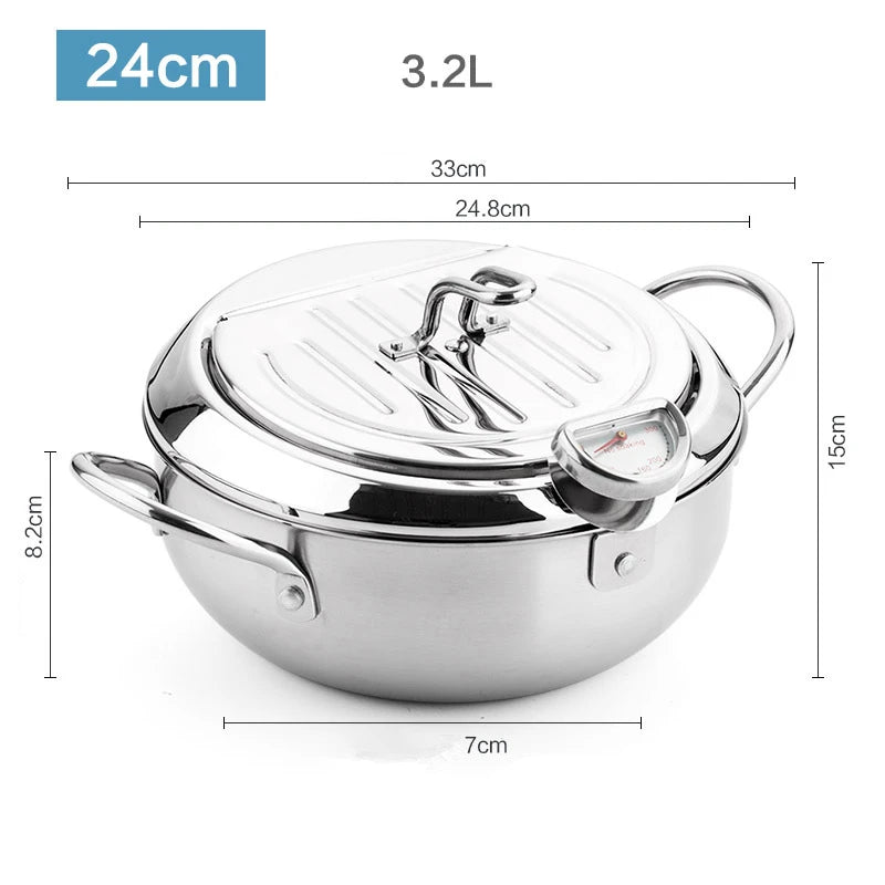 Deep Frying Pot with a Thermometer and a Lid