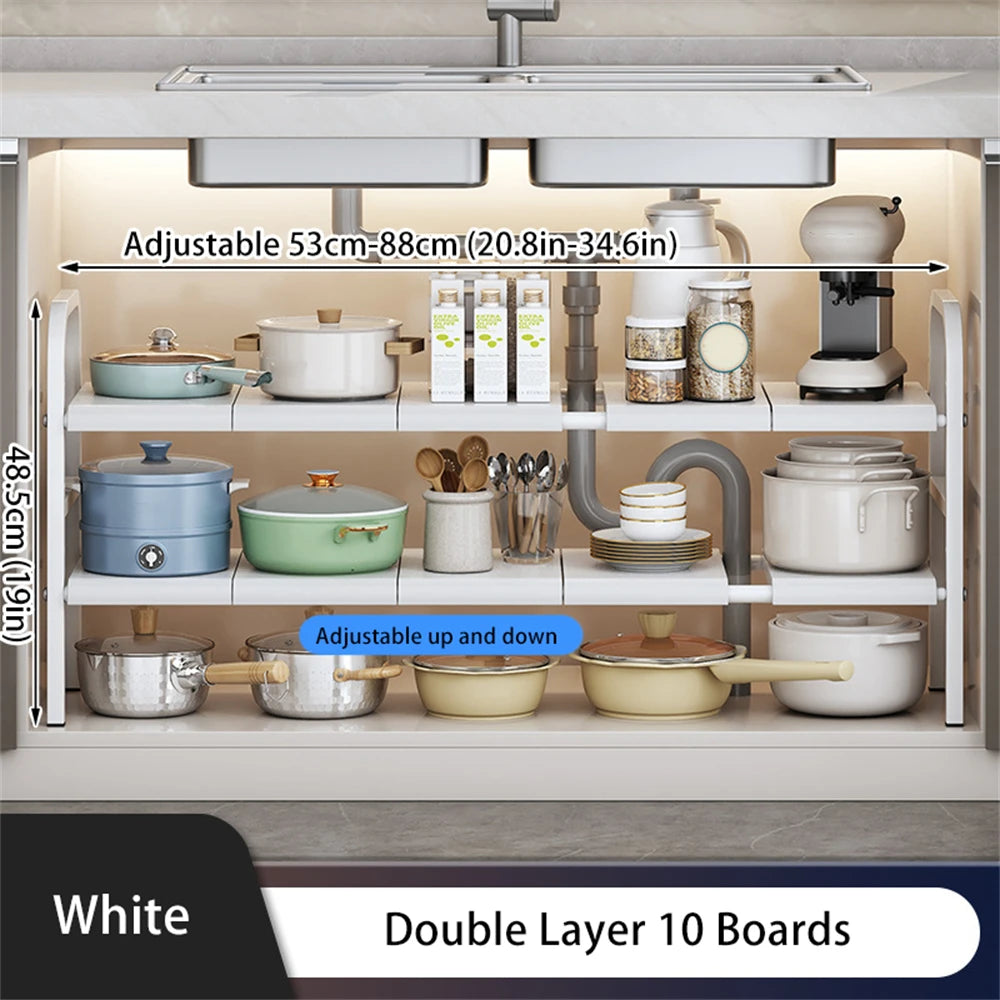 Expandable Cabinet Shelf Organizer Storage Rack With Removable Baskets