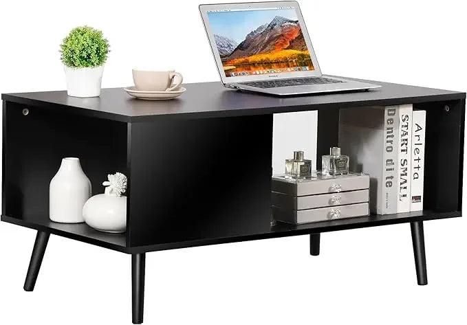 Wooden Coffee Table with Open Storage Shelf