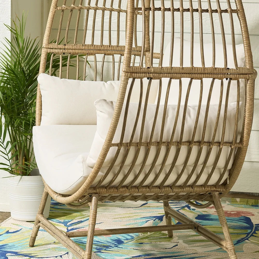 Outdoor Wicker Egg Chair with Cushions Patio Balcony