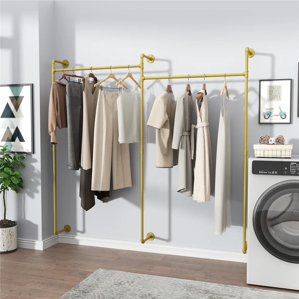 Industrial Pipe Clothing Rack Wall Mounted