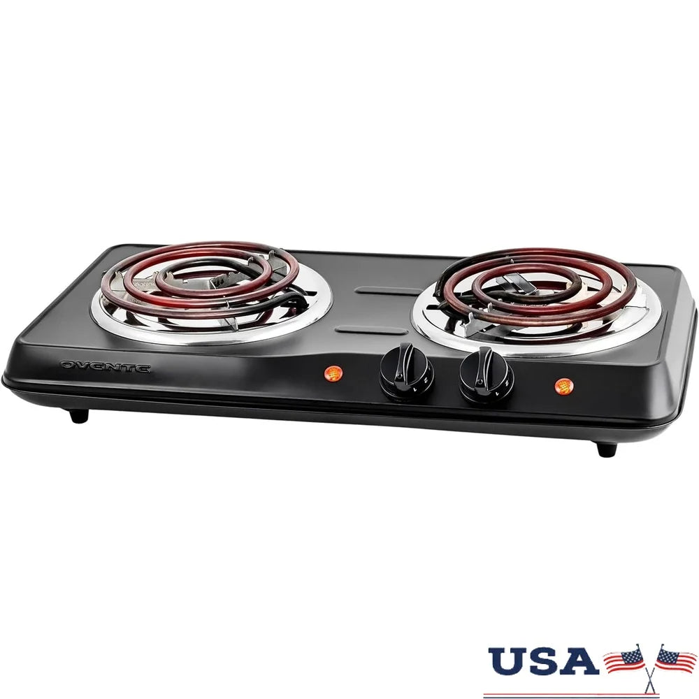 1700W Electric Double Burner Cooktop with Stainless Steel Coil Hot Plates