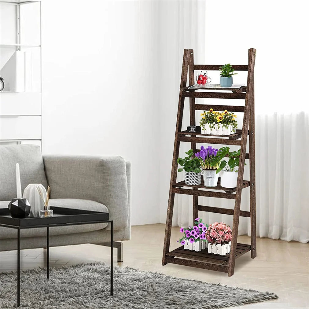 Folding 4 Tier Ladder Shelf, Plant Flower Display Rack