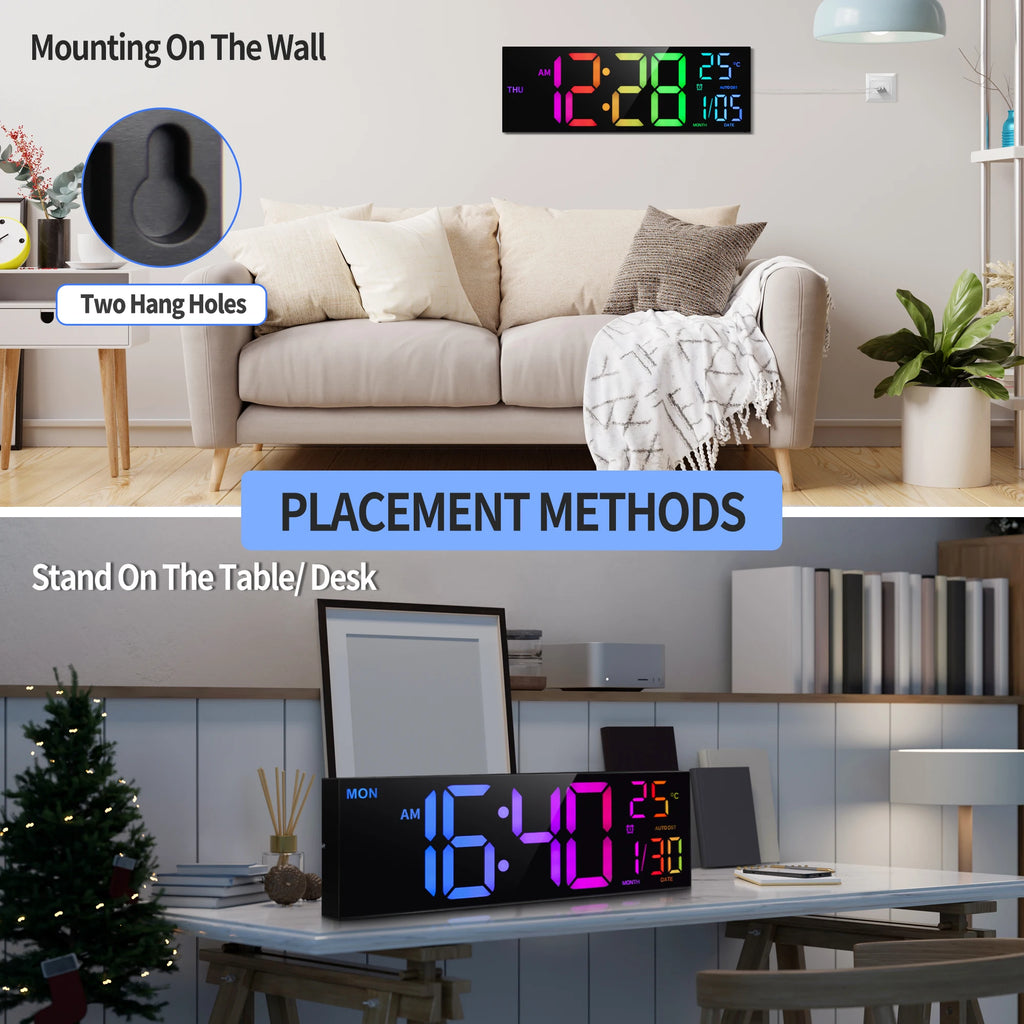 Large Digital Wall Clock, Big LED Display with Remote,Alarm, DST, Temperature for Living Room
