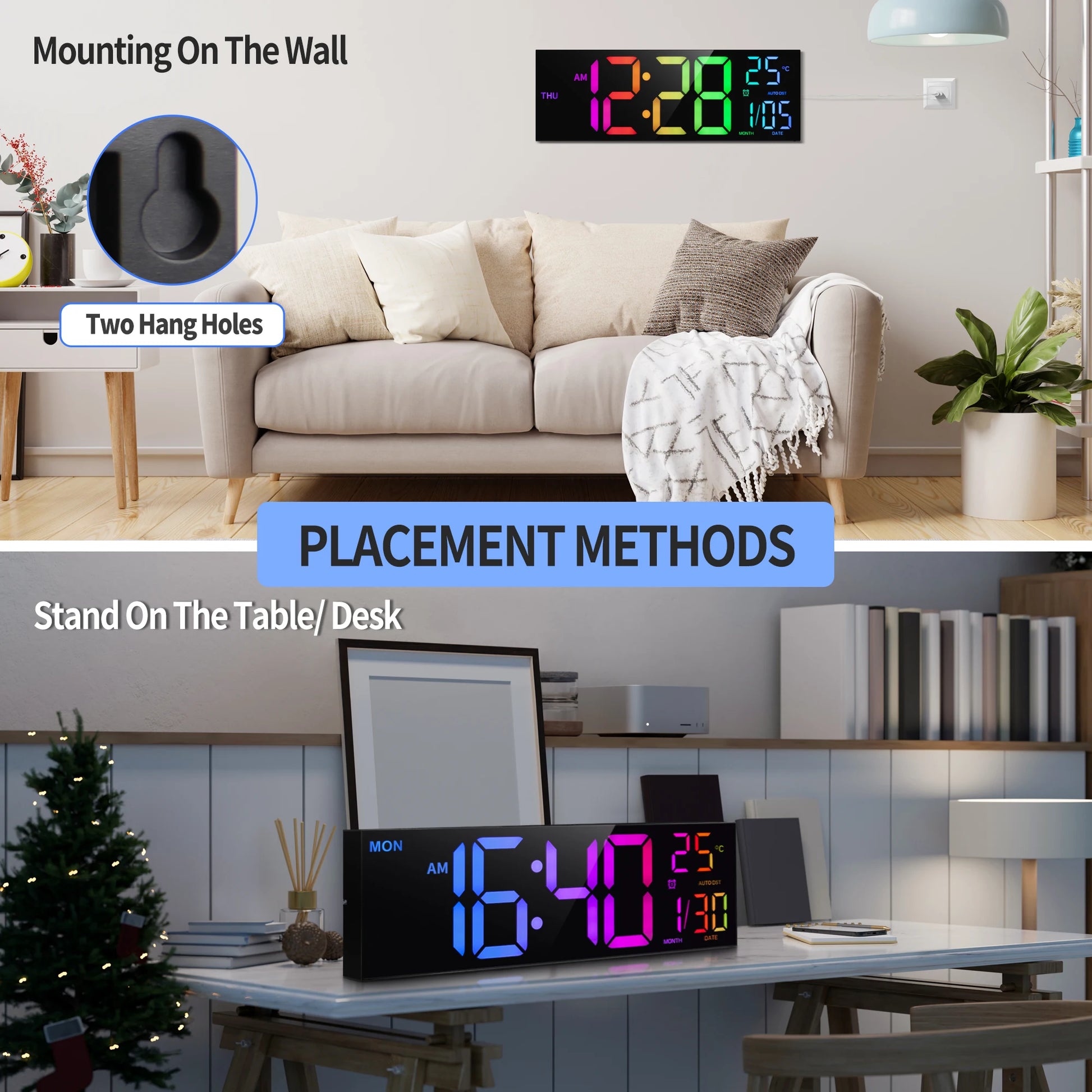 Large Digital Wall Clock, Big LED Display with Remote,Alarm, DST, Temperature for Living Room
