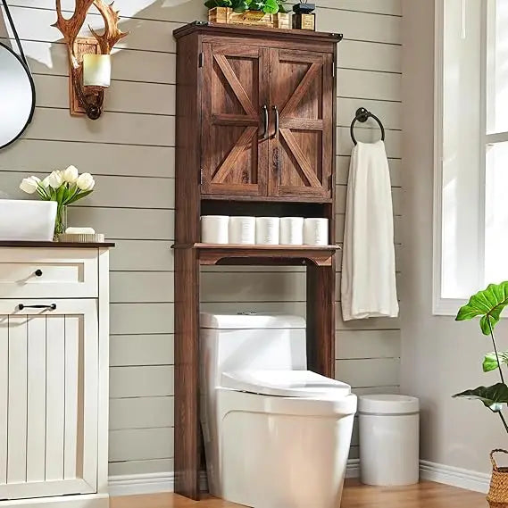 Farmhouse Bathroom Cabinet with Adjustable Shelf & Barn Door,