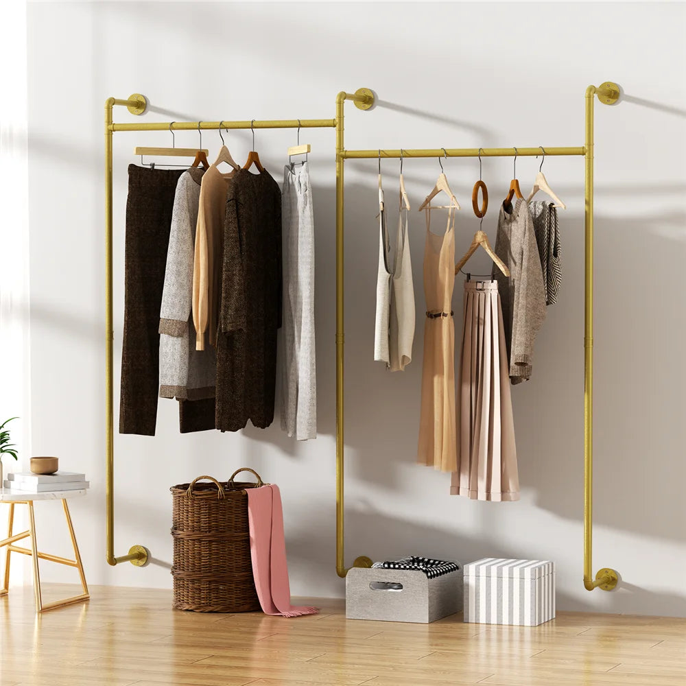 Industrial Pipe Clothing Rack Wall Mounted